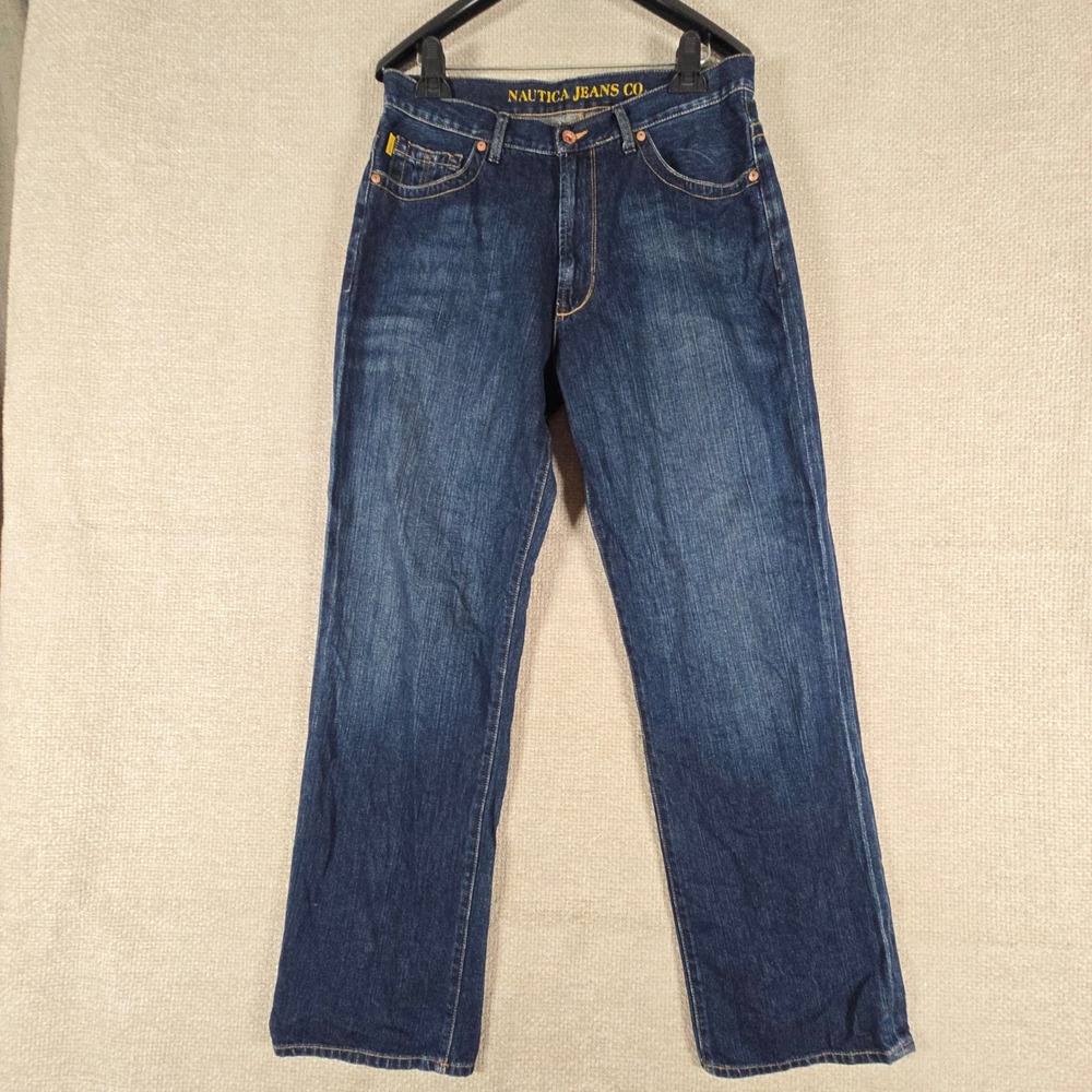 Nautica Jeans Co Mens Dark Wash Straight Leg Denim Blue Jeans 33x32 BJ1 307